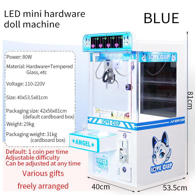 Blue Coin-Operated LED Desktop Hardware Claw Arcade Machine